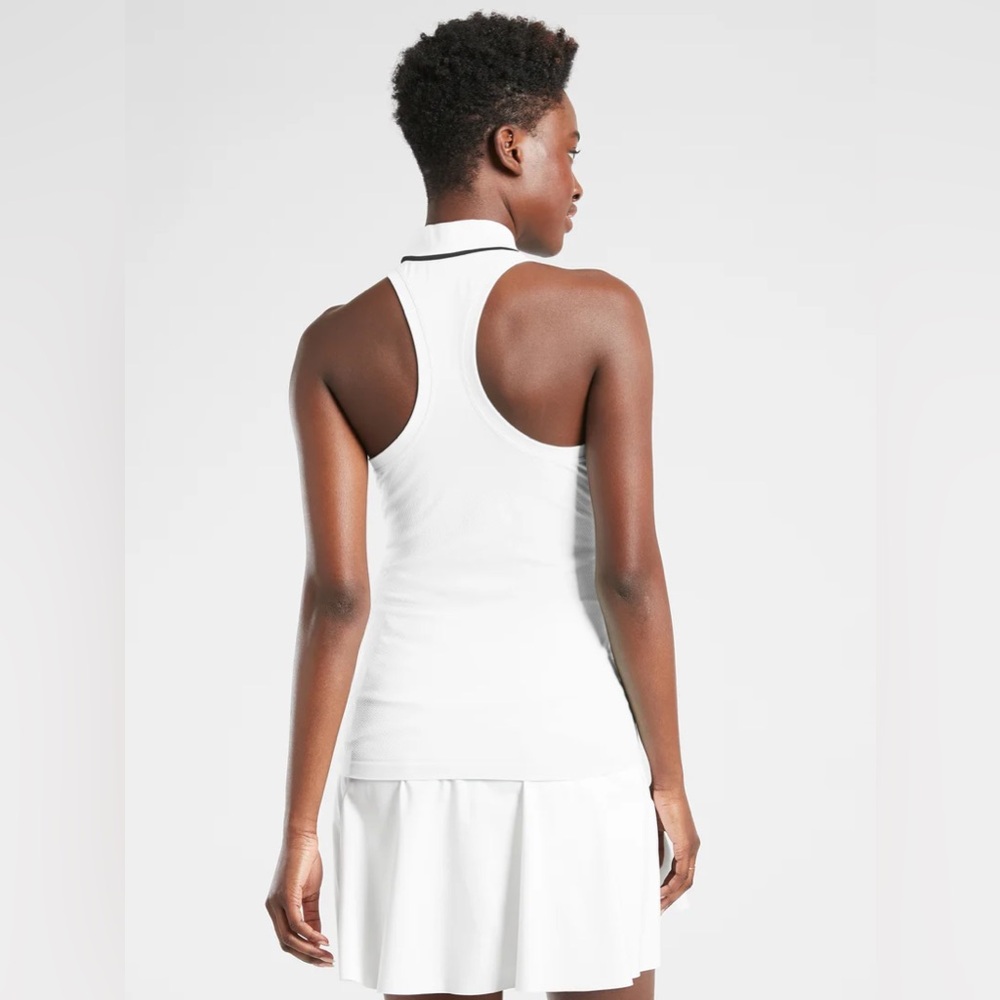 Athleta White Racerback Tennis Tank with Contrast Trim
